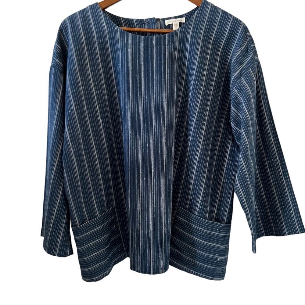 Eileen Fisher Hemp & Organic Cotton Striped Boxy Top Size M